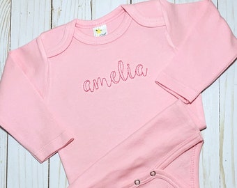 Baby Girl Personalized Outfit; Pink Bodysuit; Muslin Burp Cloth; Embroidered Monogrammed Baby Going Home Gift Set; Baby Girl Shower Gift