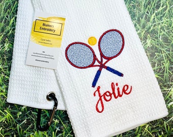 Tennis Towel w/ Clip Personalized; Monogrammed Tennis Towel; Custom Monogram Tennis Gift; Personalized Sports Gift; Tennis Racket Cloth