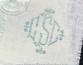 Monogrammed Linen Cocktail Napkins / Personalized Embroidered Napkins / Hostess Gift / Personalized Wedding Gift / Monogrammed Table Linens