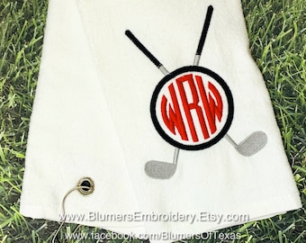 Golf Towel w/ Clip Personalized; Monogrammed Golf Towel; Custom Monogram Golf Gift; Personalized Sports Gift; Golf Clubs Cloth