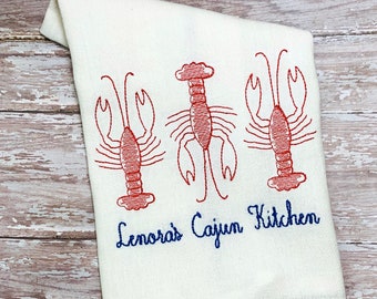 Cajun Crawfish Farm Kitchen Decor Flour Sack Dish Towel Cloth; Bodysuit, T Shirt, Bib, Burp Cloth; Monogram Personalized Cajun Hostess Gift
