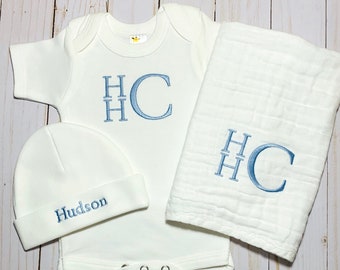 Monogrammed Baby Gown Coming Home Outfit - Personalized Infant Gown or Bodysuit; Bring Baby Home; Newborn Sleeper - Custom Monogrammed Gift