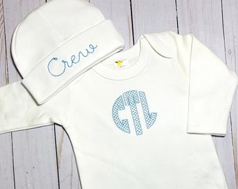 Embroidered Baby Coming Home Outfit; Personalized Baby Boy Girl Gown; Bring Baby Home Gift; Newborn Sleeper;  Monogrammed Custom Baby Gown
