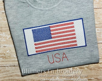 Personalized Boys Smocked Look 4th of July Patriotic American Flag Shirt; USA Embroidered Appliqué Monogrammed T Shirt; Gray Kids Faux Smock