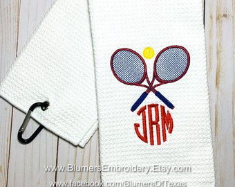 Tennis Towel w/ Clip Personalized; Monogrammed Tennis Towel; Custom Monogram Tennis Gift; Personalized Sports Gift; Tennis Racket Cloth