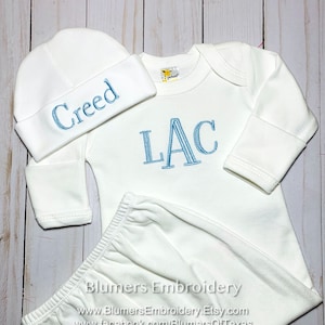 Personalized Baby Coming Home Outfit Monogrammed Baby Gown Bring Baby Boy Home Outfit Newborn Sleeper Custom Baby Shower Gift
