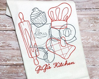 Kitchen Bakers Dish Towel; Personalized Embroidered Chef Utensils Dish Cloth Towel, Monogrammed Hostess Gift Hostess Wedding Gift Monogram