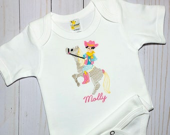 Cowgirl Western Personalized Bodysuit/T Shirt/Burp Cloth/Bib; Monogrammed Embroidered Vintage Sketch Custom Horse/Pony/TeePee/Cactus Gift