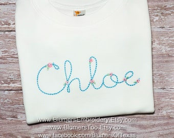 Personalized Name Shirt; Girls Flower Sketch Monogrammed Gown/Bodysuit/T Shirt/Burp/Bib; Baby Shower Gift Custom Embroidered Rose Name