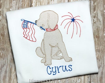 4th of July Patriotic Dog Personalized Bodysuit, T Shirt, Romper Lab Puppy Pup Monogrammed Personalized Custom Embroidered 4th of July Flag