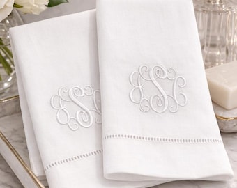 Monogrammed Linen Guest Hand Towel Custom Monogram Initials Tea Towel Bathroom Hand Towel Cloth Wedding Shower Hostess Housewarming Gift