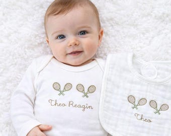 Body de bebé unisex con babero de muselina y paño para eructar, bordado personalizado, regalo para baby shower de niña. Conjuntos para niño.