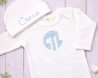 Traje bordado para bebé que regresa a casa, vestido personalizado para bebé niño niña, regalo para llevar al bebé a casa, regalo de baby shower con monograma, vestido de bebé personalizado