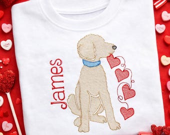 Personalized Valentine T Shirt Embroidered Boys or Girls Puppy Bodysuit Monogrammed Hearts Shirt Bodysuit Custom Monogram Lab Dog Pup