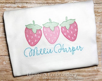 Strawberries Bodysuit or T Shirt; Girls Personalized Sketch Embroidered Kids Baby Infant Monogrammed Custom Embroidered Vintage Sketch Shirt