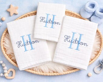Juego de paños para eructar de muselina con monograma Paño para eructar personalizado Regalo personalizado para baby shower Babero de muselina bordado Paño para eructar unisex Regalo