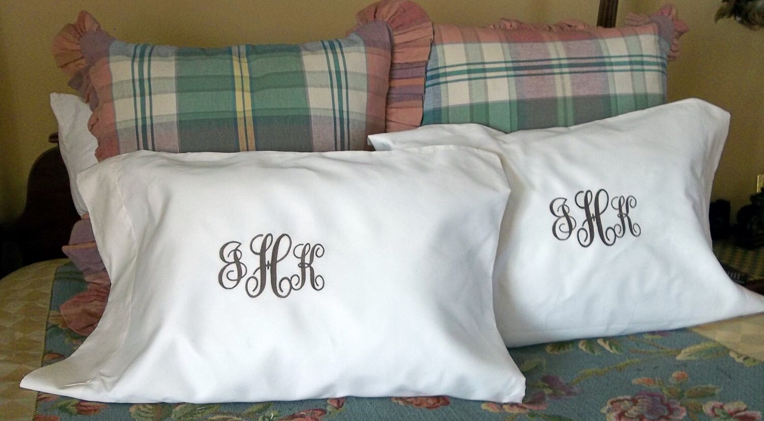 Monogrammed Pillowcase Set Custom Personalized Monogram Bed Etsy