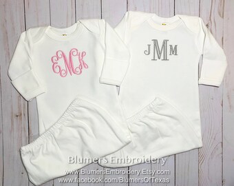 Baby Coming Home Outfit - Personalized Baby Gown or Bodysuit - Bring Baby Boy Girl Home Outfit - Newborn Sleeper - Custom Monogrammed Gift