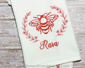 Personalized Bee Dish Towel; Embroidered Honey Bee Kitchen Dish Cloth; Farm House Decor; Bee Gift; Monogrammed Flour Sack Towel Shower Gift