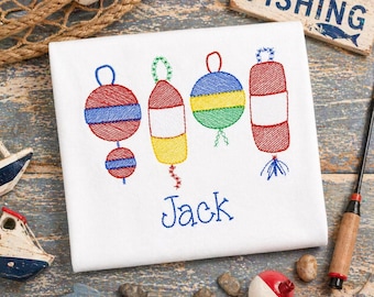 Personalized Boys Fishing Shirt Fish Bobbers Monogrammed Bodysuit Boys Nautical T Shirt Boys Embroidered Lures Shirt Beach Lake Sea Sketch