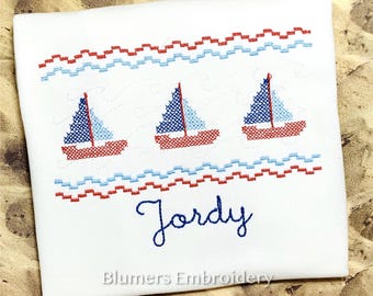 Personalized Sailboat Shirt Embroidered Smock Sailing Boys T Shirt Bodysuit Romper Monogrammed Girsl Sailboat Nautical Kids Custom Monogram