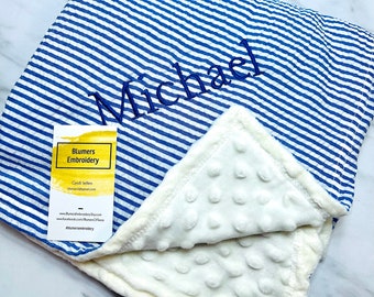 Personalized Baby Blanket; Pink or Blue Monogrammed Seersucker Baby Blankets; Custom Personalized Baby Gift; Seersucker Baby Shower Gift