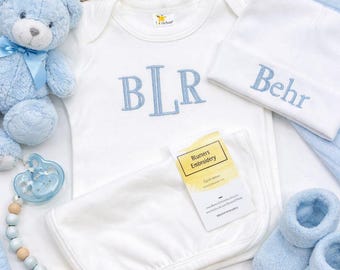 Conjunto de bienvenida para bebé recién nacido con monograma bordado, body personalizado para bebé, regalo para llevar a casa al bebé, vestido personalizado para recién nacido