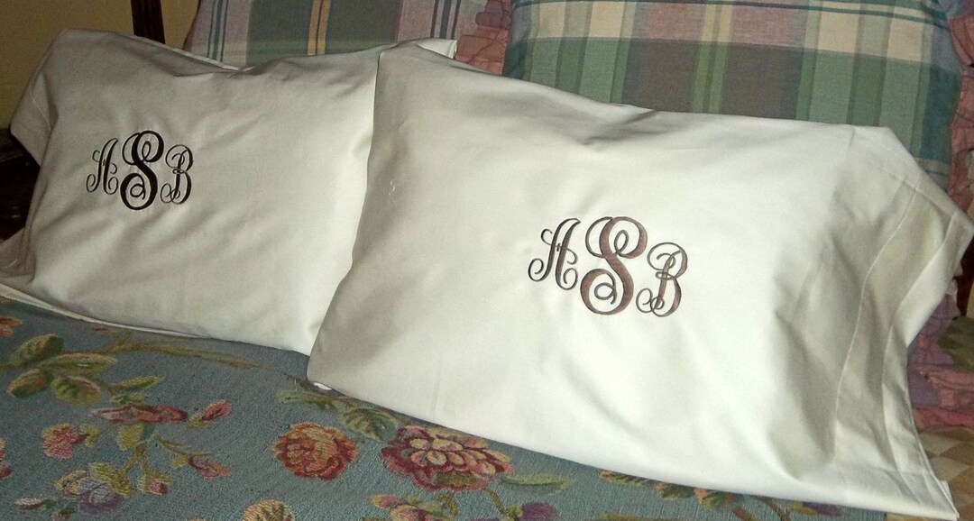 Monogrammed Pillowcase Set, Custom Personalized Monogram Bed Bedding