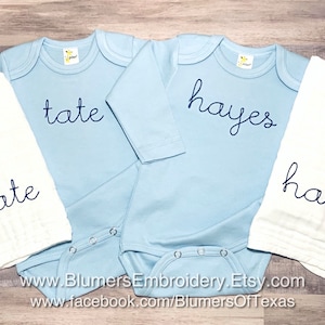 Baby Boy Personalized Outfit Blue Monogrammed Bodysuit Muslin Burp Cloth Embroidered Baby Boy Going Home Gift Set Baby Boy Shower Gift