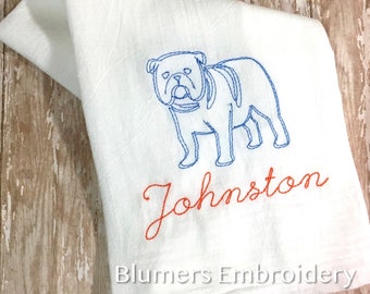 Monogrammed Bulldog Kitchen Dish Cloth Towel - Personalized Custom Pet Dog Flour Sack Tea Towel - Wedding Shower Hostess Gift Monogram Chef