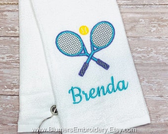 Personalized Embroidered Tennis Towel w/ Clip; Monogrammed Tennis Towel; Custom Tennis Gift; Personalized Sports Gift; Tennis Racket Cloth