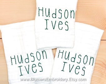 Monogrammed Muslin Burp Cloth Set of 3; Personalized Burp Cloth; Muslin Baby Shower Gift; Embroidered Muslin Bib Burp Cloth Unisex Gift