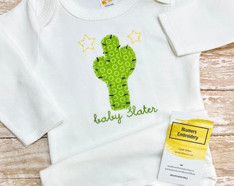 Personalized Cactus Bodysuit/T Shirt/Burp Cloth/Bib; Boys Girls Unisex Baby Infant Western Monogrammed Embroidered Gender Neutral Applique