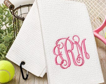 Personalized Embroidered Tennis Towel w/ Clip Monogrammed Tennis Towel Custom Monogram Tennis Gift Sports Gift Tennis Racket Team Gift