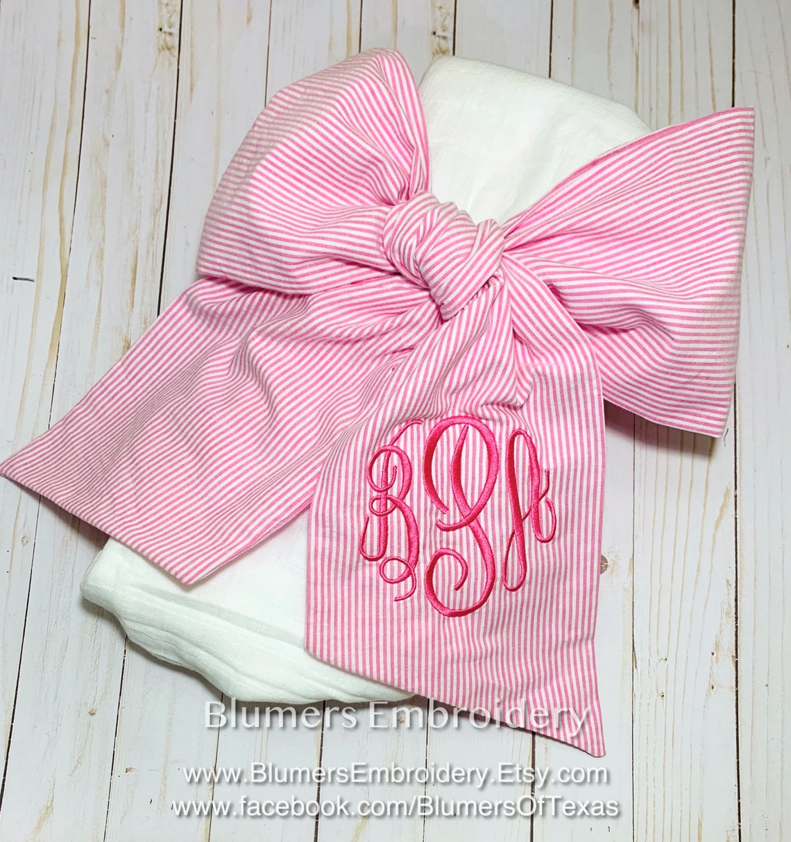 Swaddle Bow Monogrammed Seersucker Swaddle Sash Newborn Etsy
