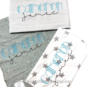 Monogrammed Burp Cloth Set Baby Bib Set Custom Personalized Newborn Sketch Monogram Name Burp Cloth Stars Clouds Baby Shower Gift