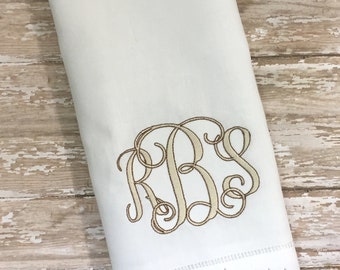 Monogrammed Linen Guest Hand Towel, Custom Monogram Initials Tea Towel Bathroom Hand Towel Cloth Wedding Shower Hostess Housewarming Gift