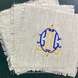 Monogrammed Linen Cocktail Napkins Personalized Embroidered Napkins Hostess Gift Personalized Wedding Gift Custom Monogrammed Table Linens