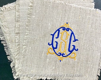 Monogrammed Linen Cocktail Napkins / Personalized Embroidered Napkins / Hostess Gift / Personalized Wedding Gift / Monogrammed Table Linens