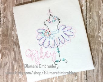 Ballet Shirt; Ballerina TuTu Bodysuit / T Shirt; Monogrammed Embroidered Girls Baby Infant Monogram Personalized Custom Vintage Sketch Dance