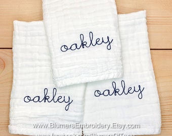 Monogrammed Muslin Burp Cloth Set of 3; Personalized Burp Cloth; Personalized Baby Shower Gift; Embroidered Muslin Burp Cloth Unisex Gift