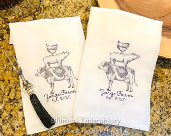 Monogrammed Country Kitchen Farm Animals Kitchen Dish Cloth Towel - Personalized Custom Flour Sack Tea Towel - Wedding Hostess Gift Monogram