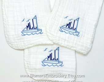 Monogrammed Muslin Burp Cloths Set of 3; Personalized Burp Cloth; Muslin Baby Shower Gift Embroidered Muslin Bib Burp Cloth Unisex Gift
