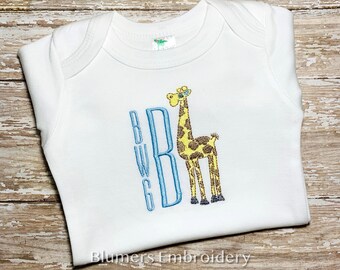 Baby's Coming Home Outfit - 4 Name Personalized Giraffe Infant Gown/Bodysuit - Bring Baby Home Outfit; Newborn Sleeper; Custom Monogram Gift