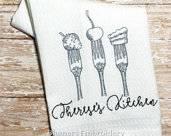 Personalized Embroidered Bar Kitchen Utensils Dessert Forks Dish Cloth Towel, Monogrammed Hostess Gift Fruit Hostess Wedding Gift Monogram