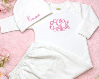 Traje personalizado para bebé que regresa a casa, bata para bebé, traje para traer a casa al bebé niño niña, bata para bebé recién nacido, regalo con monograma personalizado