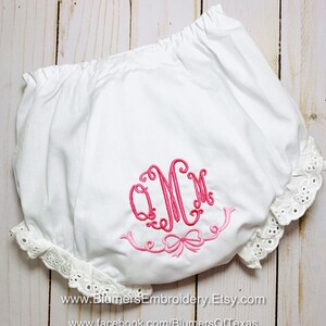 Monogrammed Baby Bloomers Personalized Diaper Cover Bib Burp Cloth Baby Girl Bloomers Custom Monogram Newborn Bloomers Photo Shower Gift