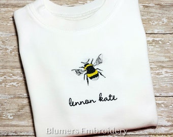 Personalized Bee Shirt; Modern Retro Scandinavian Style Newborn Baby Unisex Gift, Gown/Bodysuit/Shirt/Burp/Bib; Baby Shower Embroidered Gift