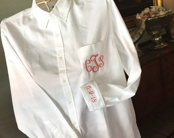 SALE! Brides Monogrammed Big Shirt with Custom Embroidered Pocket & Cuff; Ladies Bridesmaids Wedding Men's Oxford Button Down Big Shirt