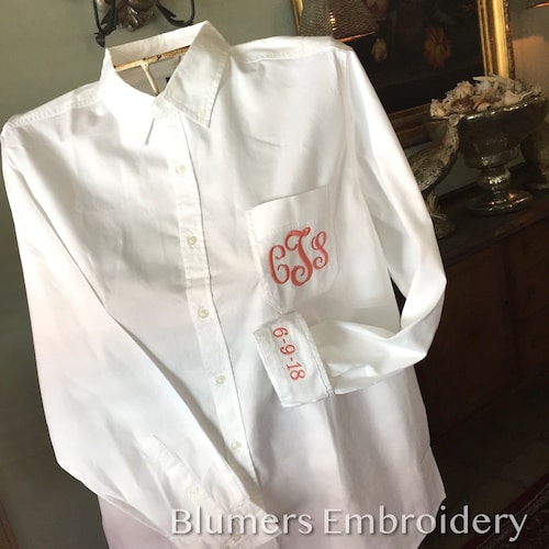 sell custom embroidered dress shirt online SALE! Brides Monogrammed Big Shirt with Custom Embroidered Pocket & Cuff Ladies Bridesmaids Wedding Men's Oxford Button Down Big Shirt